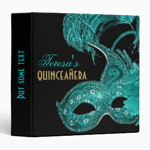 Masquerade quinceañera birthday turquoise mask binder
