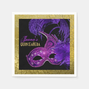 Masquerade Quinceañera party purple faux gold foil Napkin
