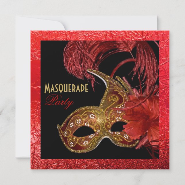 Masquerade Quinceañera party red foil Invitation (Front)