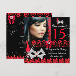 Masquerade Quinceanera Party Red Lace Invitation