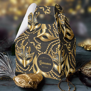 Masquerade Quinceanera Pattern Black Gold ID1031 Favor Box