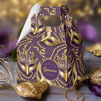 Masquerade Quinceanera Pattern Purple Gold ID1031 Favor Box