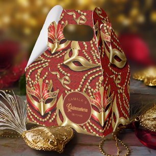 Masquerade Quinceanera Pattern Red Gold ID1031 Favor Box