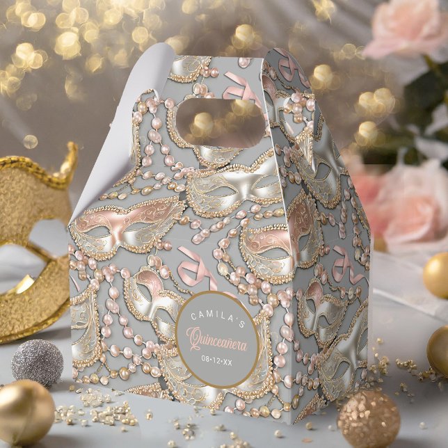 Masquerade Quinceanera Pattern Rose Gold ID1031 Favor Box (Creator Uploaded)