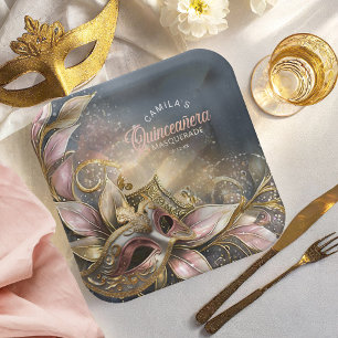 Masquerade Quinceanera Rose Gold ID1031 Paper Plate