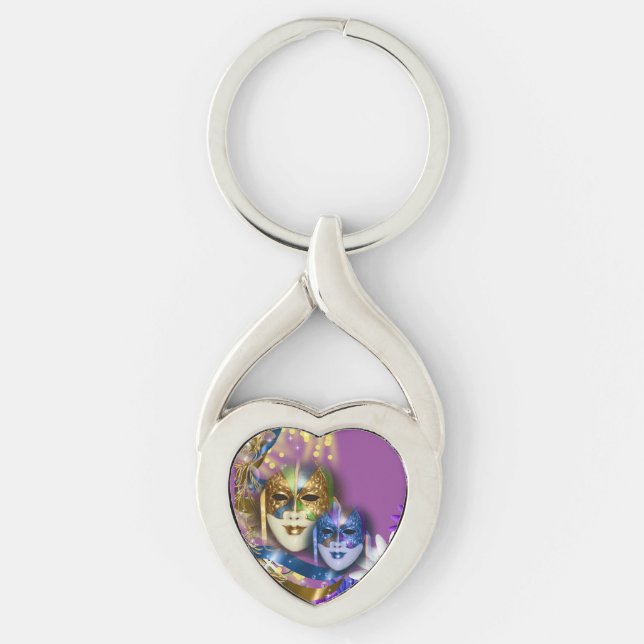 Masquerade quinceanera Venetian masks (heart) Keychain (Front)