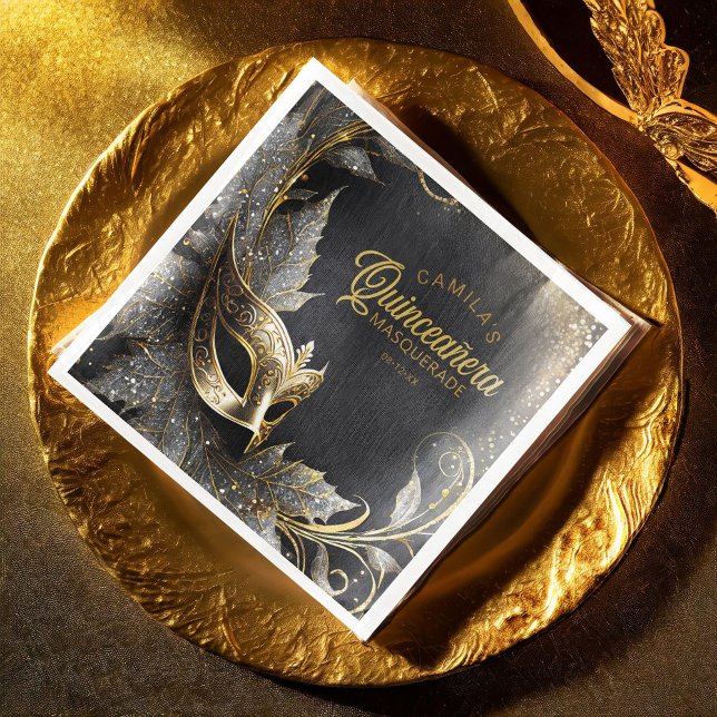 Masquerade Quinceañera Welcome Black Gold ID1031 Napkin (Creator Uploaded)