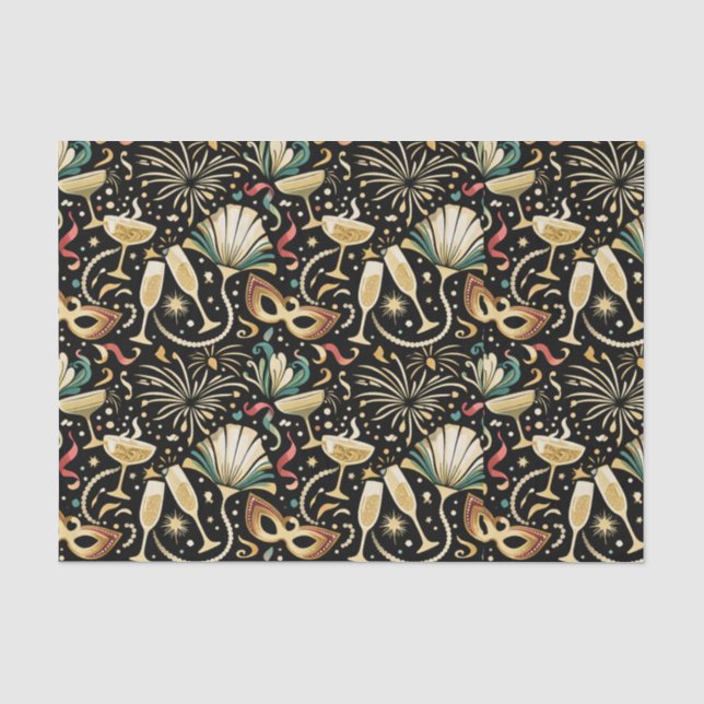 Masquerade Roaring Twenties New Year Pattern Tissue Paper (Front)