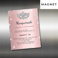 Masquerade rose argent Sweet 16 aimant invitation