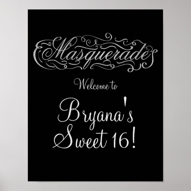 MASQUERADE Silver & Any Color Party Welcome Sign (Front)