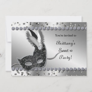 Masquerade Silver & Black Mask Party Invitation