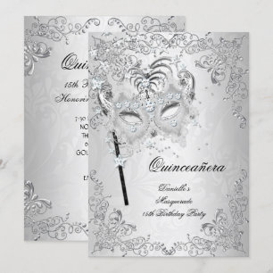 Masquerade Silver Quinceanera 15th Birthday Invitation