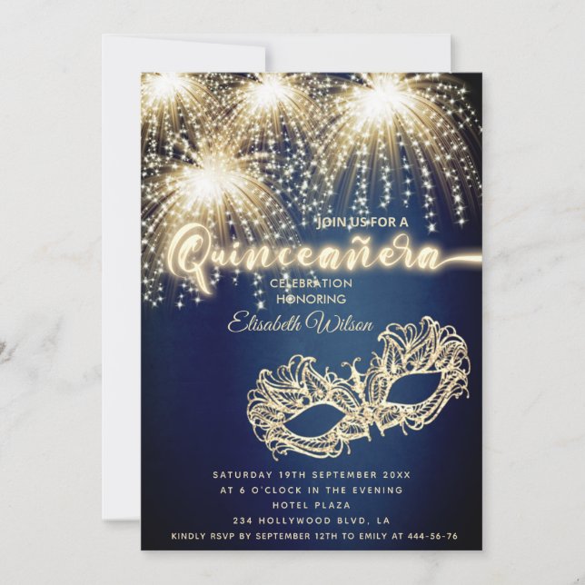  Masquerade sparkling firework luxury Quinceañera  Invitation (Front)