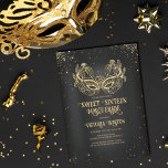 Masquerade Sparkly Gold Glitter Black Sweet 16 Invitation<br><div class="desc">This modern and chic masquerade sweet sixteen birthday party invitation is perfect for the modern and stylish girl. It features a custom-drawn faux sparkly gold glitter masquerade mask on top of a black dreamy background and glitter confetti. It's elegant, glamourous, girly, and trendy; the perfect design to impress her guests....</div>