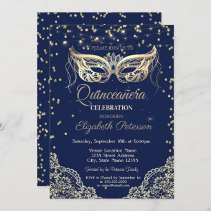 Masquerade,String Lights,Lace,Diamonds Quinceañera Invitation