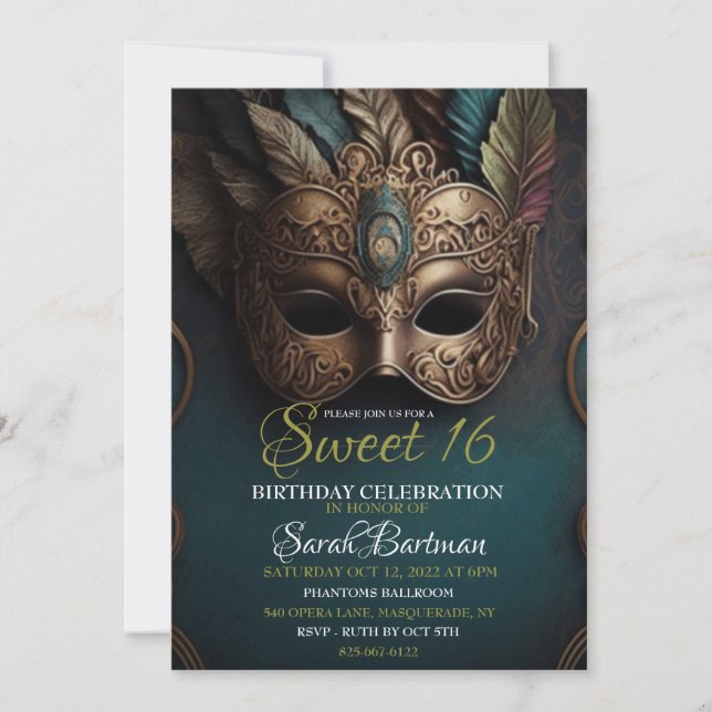 Masquerade sucré 16 invitation (Devant)