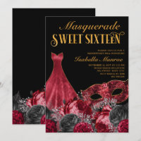 Masquerade Sweet 16 Black Red Gold 16th Birthday