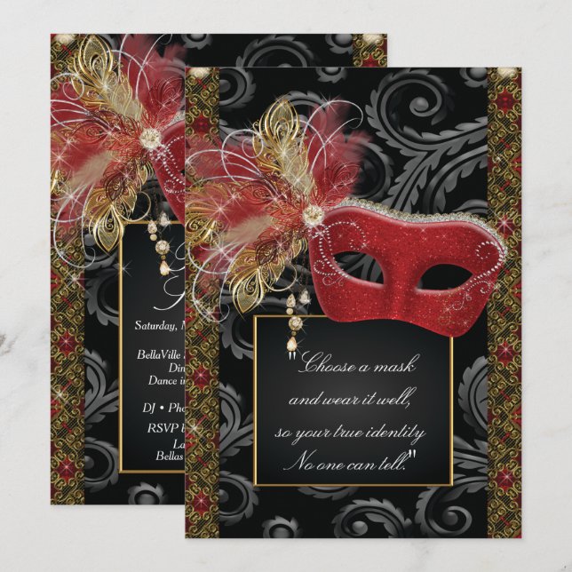 Masquerade Sweet 16 Party, Mis Quince Anos Invitation (Front/Back)