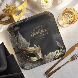 Masquerade Sweet 16 Welcome Black Gold ID1032 Paper Plate