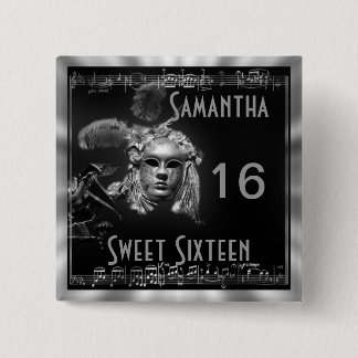 Masquerade sweet sixteen 2 inch square button
