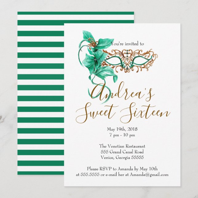Masquerade Sweet Sixteen Birthday Party Invitation (Front/Back)