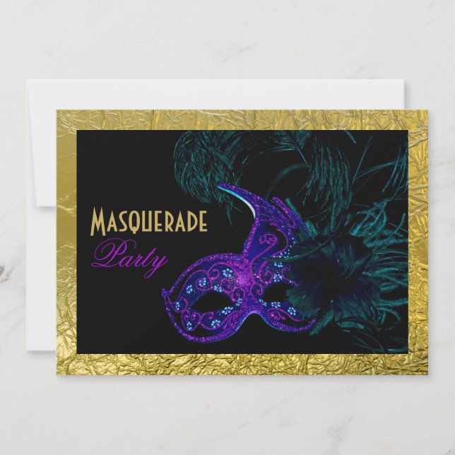 Masquerade Sweet Sixteen party blue, purple, gold Invitation (Front)