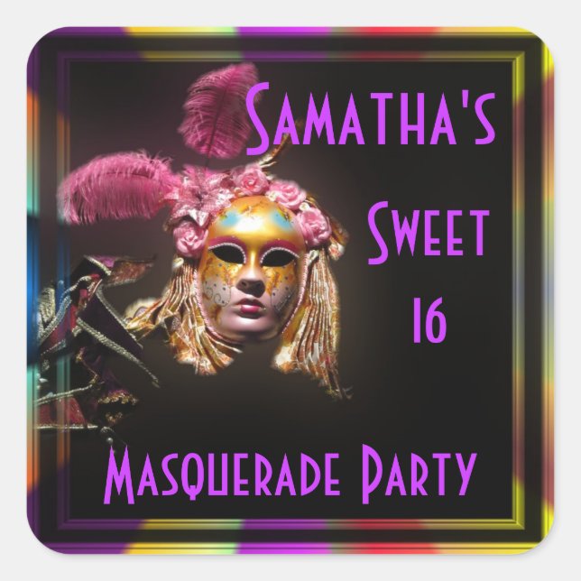 Masquerade sweet sixteen square sticker (Front)