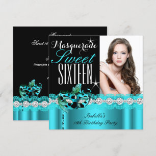 Masquerade Sweet Sixteen Sweet 16 Teal photo 2 Invitation