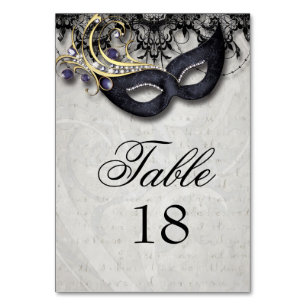 Masquerade Table Card with Black Jewel Mask
