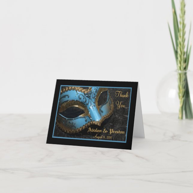 Masquerade turquoise Masque Mariage Merci Carte No (Devant)