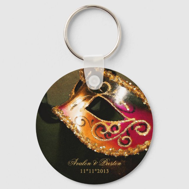 Masquerade Wedding Favour Gold Keychain (Front)