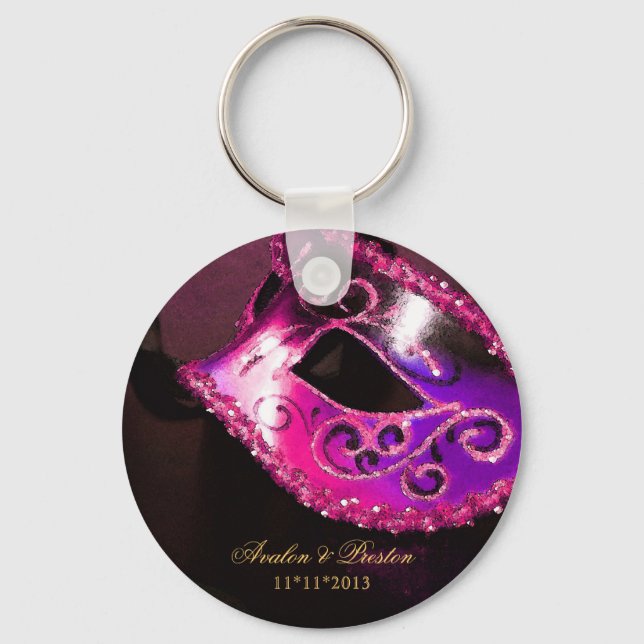 Masquerade Wedding Favour Pink Keychain (Front)