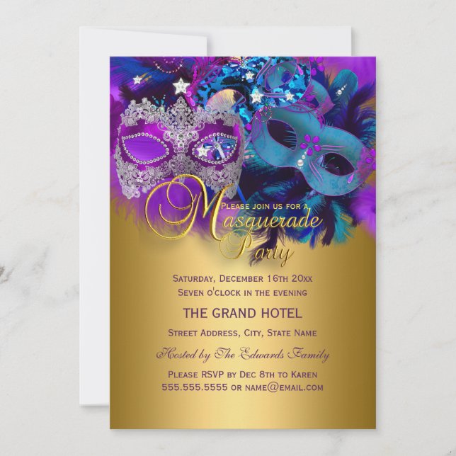 Masques Bleus, Violets et Dorés Invitation à une S (Devant)