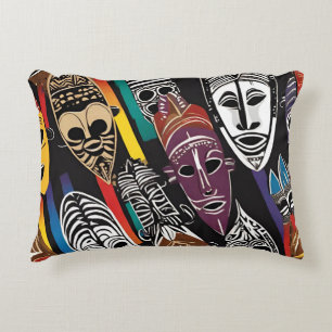 Masques Tribaux Africains Coussin coloré d'accents
