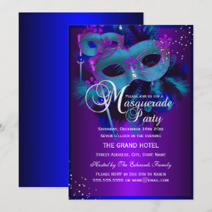 Masques turquoise & violet Masquerade Invitation d