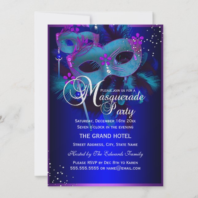 Masques Turquoises et violet Masquerade Invitation (Devant)