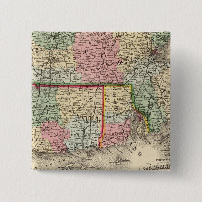 Mass, Conn, RI Map by Mitchell 2 Inch Square Button (Front)
