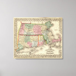 Mass, Conn, RI Map by Mitchell Canvas Print