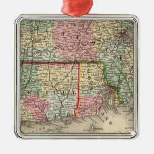 Mass, Conn, RI Map by Mitchell Metal Ornament