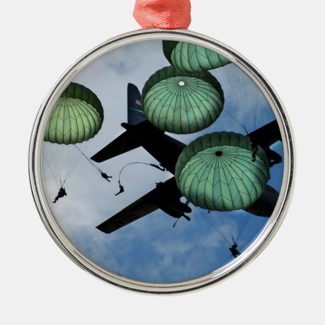 Mass Jump Mission, Parachutes, U.S. Army Metal Ornament (Front)
