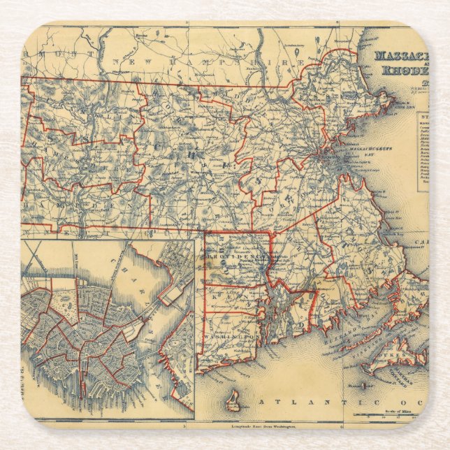 Mass, RI Square Paper Coaster (Front)