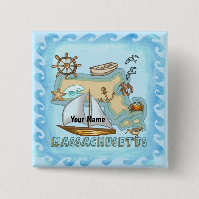 Massachusetts  2 inch square button (Front)