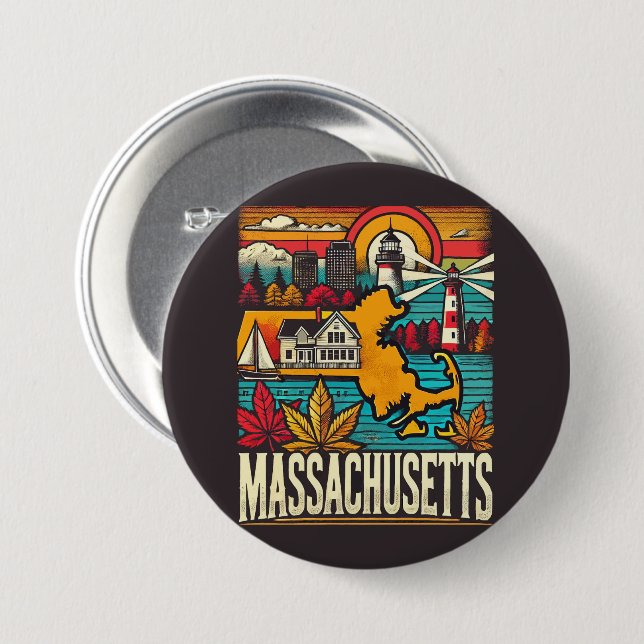Massachusetts 3 Inch Round Button (Front & Back)