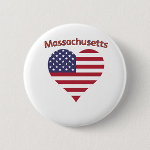 Massachusetts American Flag Heart 2 Inch Round Button