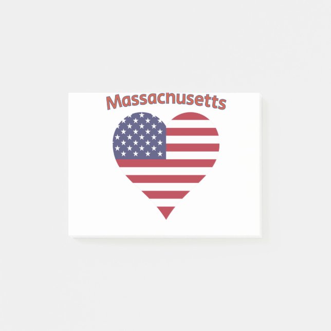 Massachusetts American Flag Heart Post-it Notes (Front)