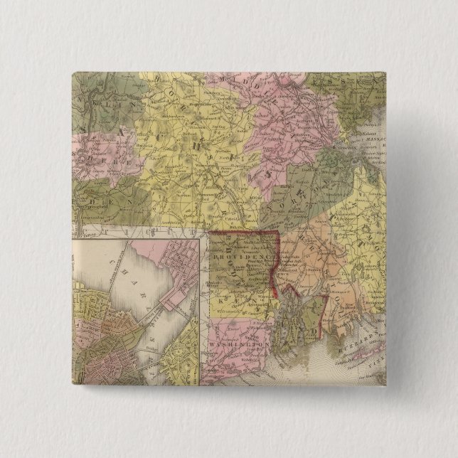 Massachusetts And Rhode Island 2 Inch Square Button (Front)