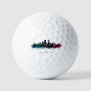 Massachusetts Art Boston MA Skyline Watercolor Golf Balls