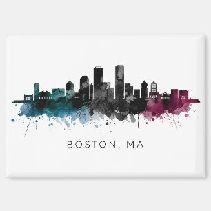 Massachusetts Art   Boston MA Skyline Watercolor Magnet