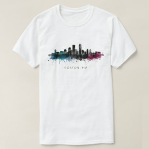 Massachusetts Art Boston MA Skyline Watercolor T-Shirt