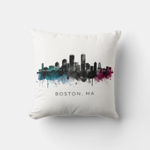 Massachusetts Art   Boston MA Skyline Watercolor Throw Pillow